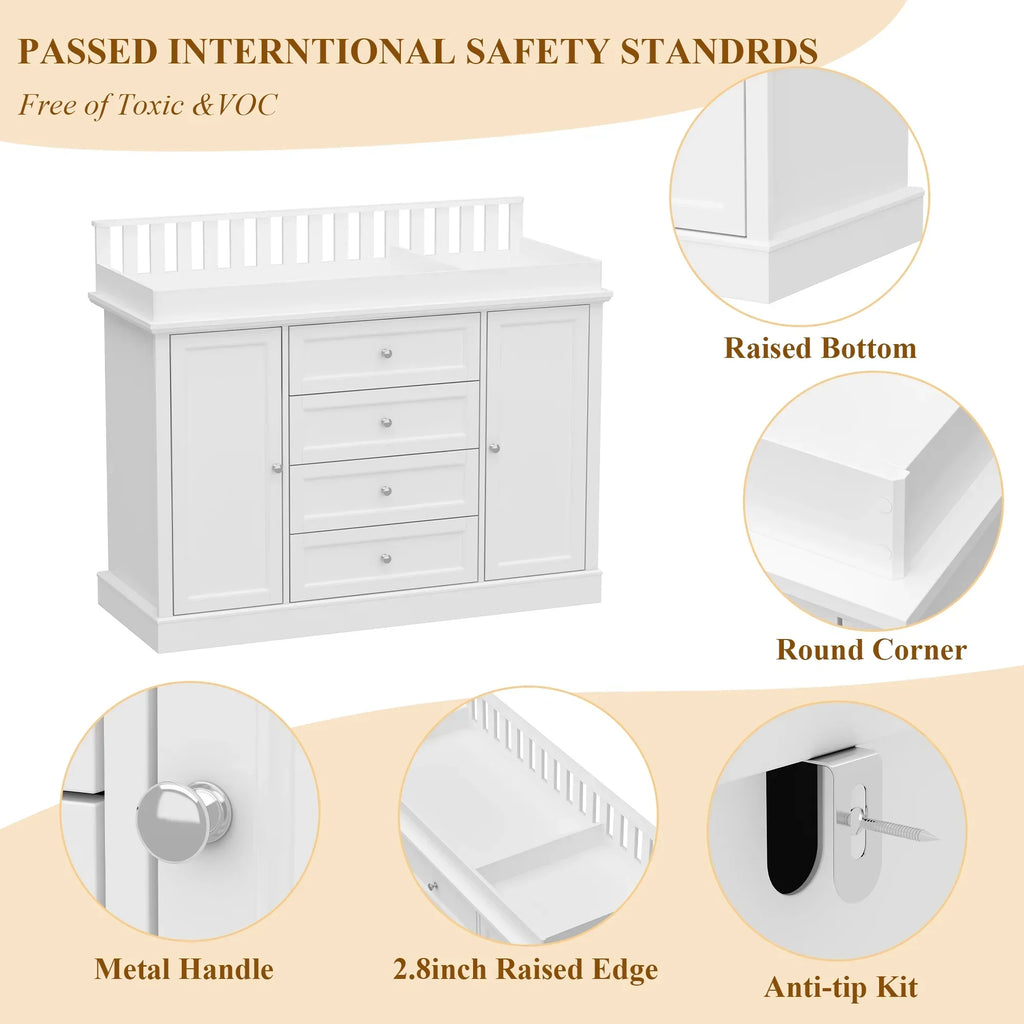 Nouveauté 2026 – Table à langer/commode pour chambre de bébé OXYLIFE , 114 cm (45 po), avec 4 tiroirs et une étagère, blanche