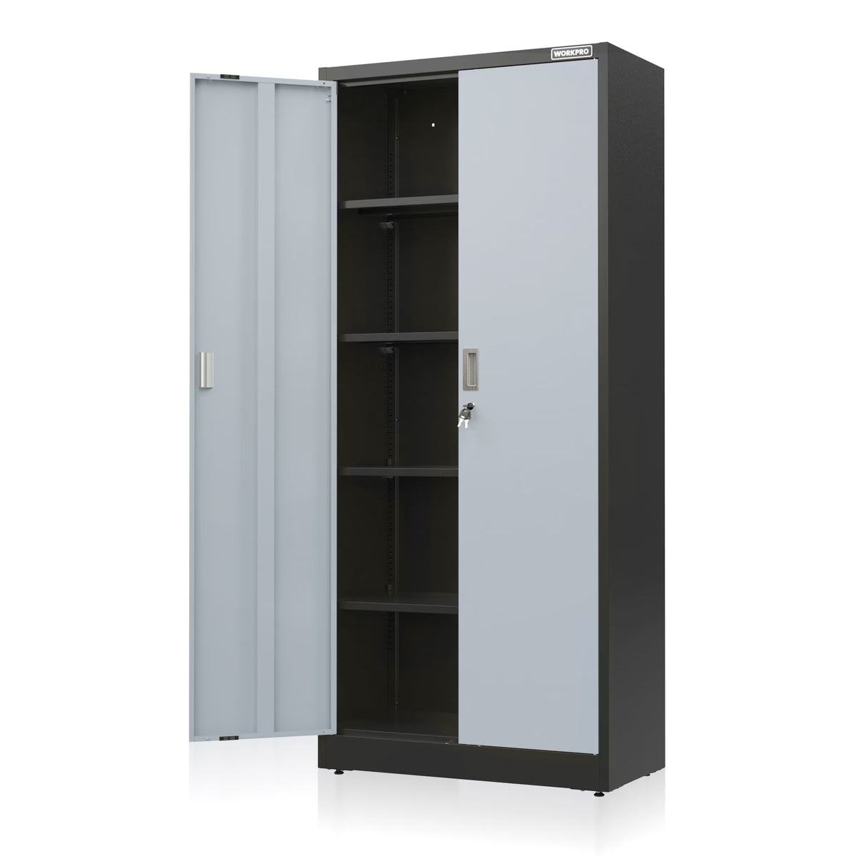 Nouveauté 2026 – Armoire de rangement métallique WORKPRO avec portes verrouillables et étagères réglables, hauteur 180 cm (71 pouces), idéale pour les outils, le bureau, la maison et les ateliers (noir), emballage soigné