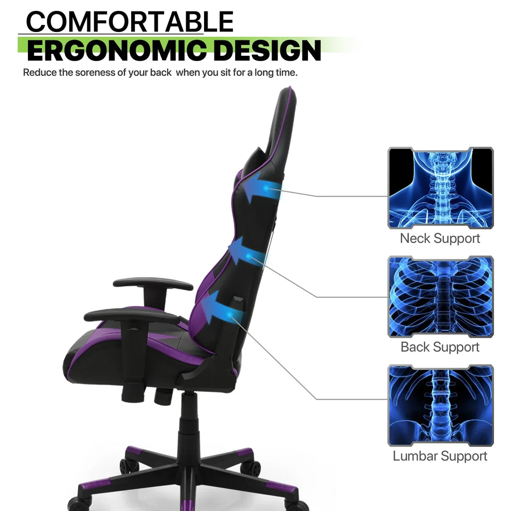 Nouveauté 2026 – Chaise de jeu ergonomique Magshion , chaise de jeu confortable, chaise de bureau en cuir, chaise de jeu pivotante et réglable, bleue