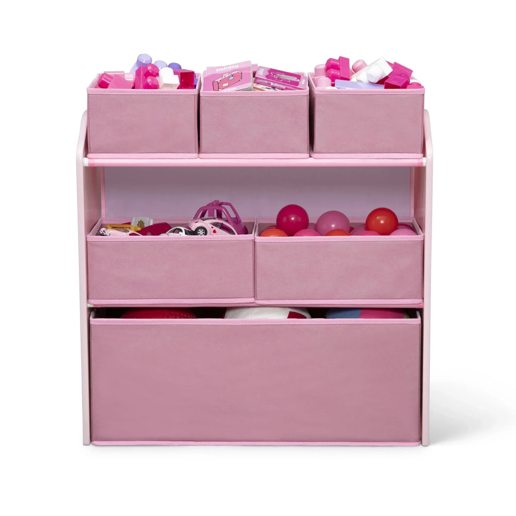 Nouveauté 2026 – Ensemble de jeu pour tout-petits Delta Children 4 pièces – Comprend une table de jeu, 2 chaises et un rangement à jouets à 6 bacs avec autocollants en vinyle réutilisables, rose clair/rose foncé