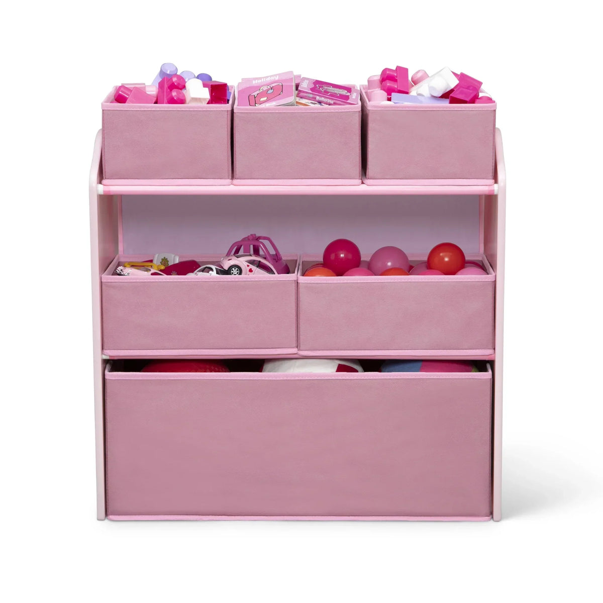 Nouveauté 2026 – Ensemble de jeu pour tout-petits Delta Children 4 pièces – Comprend une table de jeu, 2 chaises et un rangement à jouets à 6 bacs avec autocollants en vinyle réutilisables, rose clair/rose foncé