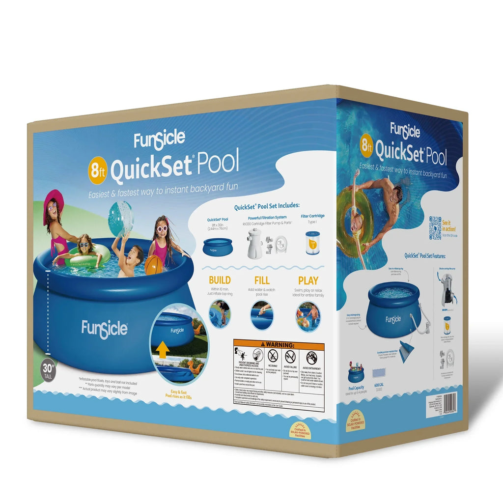 Nouveauté 2026 – Piscine hors sol ronde Funsicle QuickSet de 2,4 m (8 pi), à partir de 6 ans