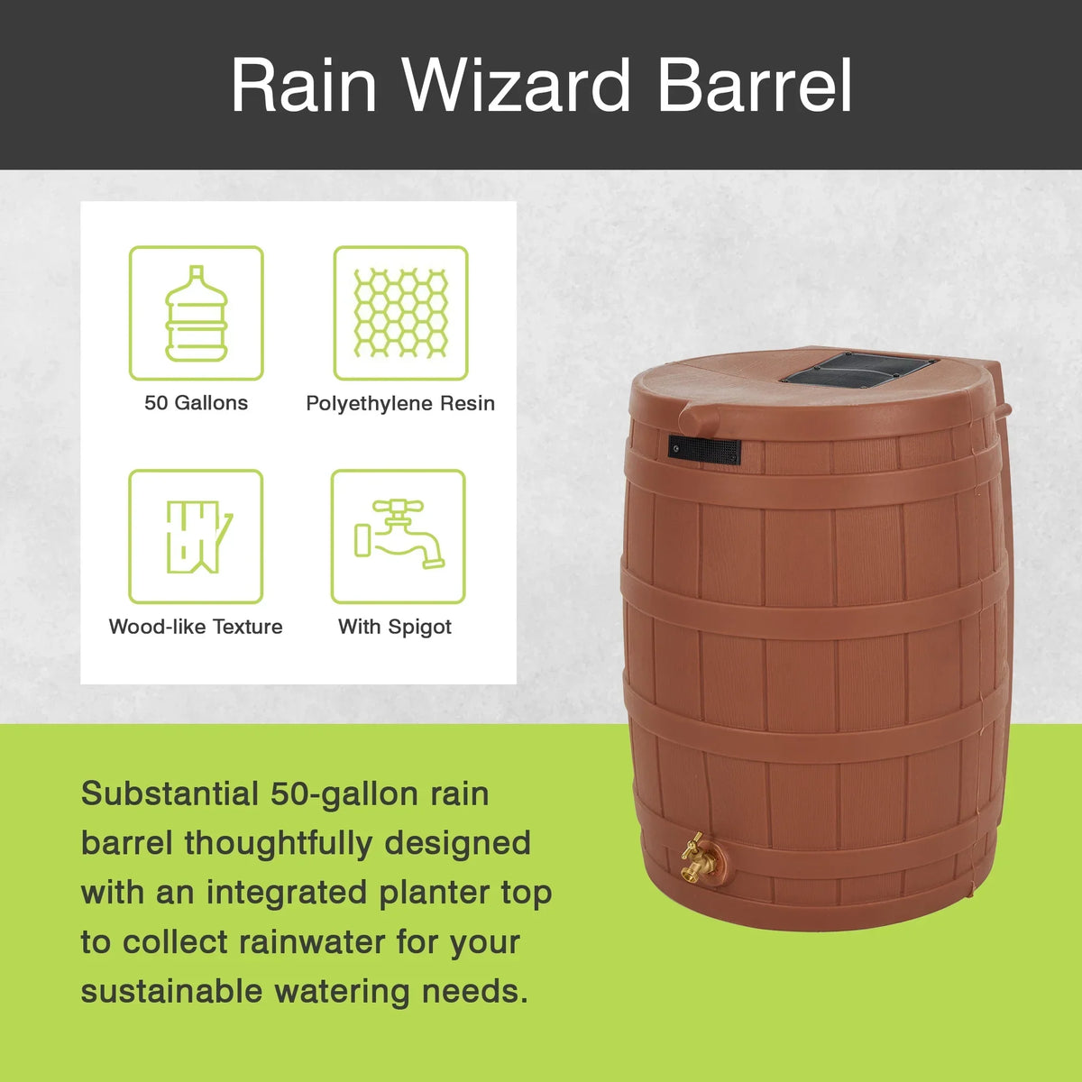 Nouveauté 2026 – Récupérateur d'eau de pluie Good Ideas Rain Wizard 50 gallons (190 litres