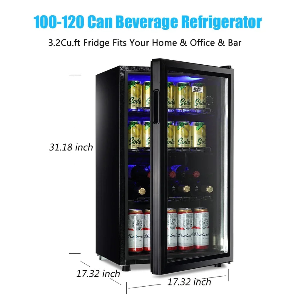 Nouveauté 2026 – Réfrigérateur à boissons compact WANAI , capacité de 100 canettes, porte vitrée, acier inoxydable noir