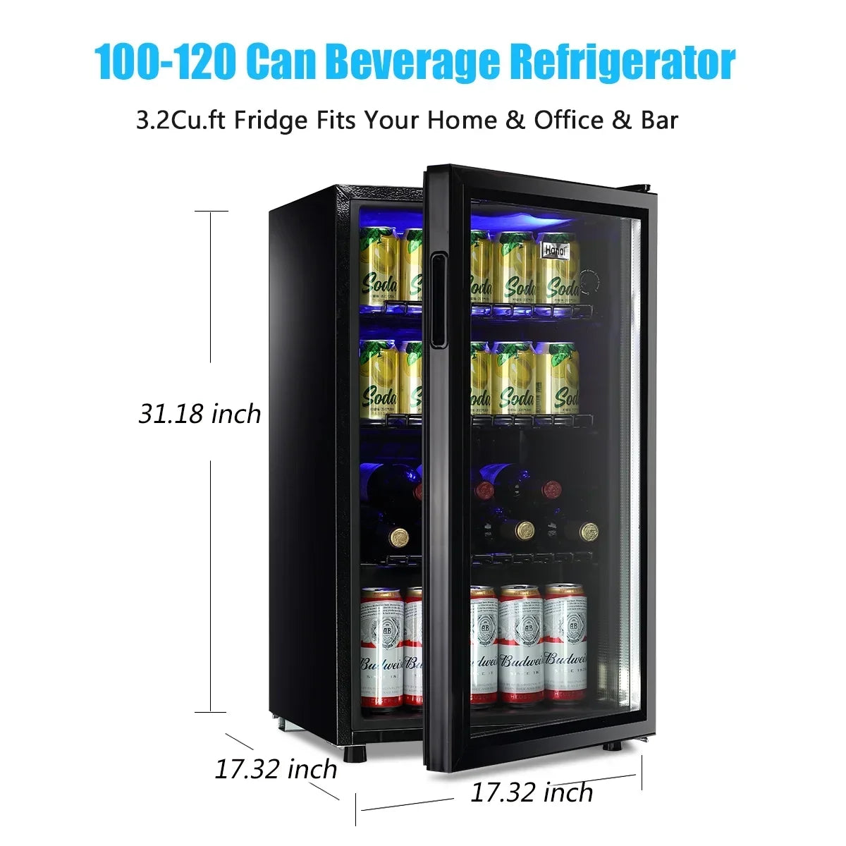 Nouveauté 2026 – Réfrigérateur à boissons compact WANAI , capacité de 100 canettes, porte vitrée, acier inoxydable noir