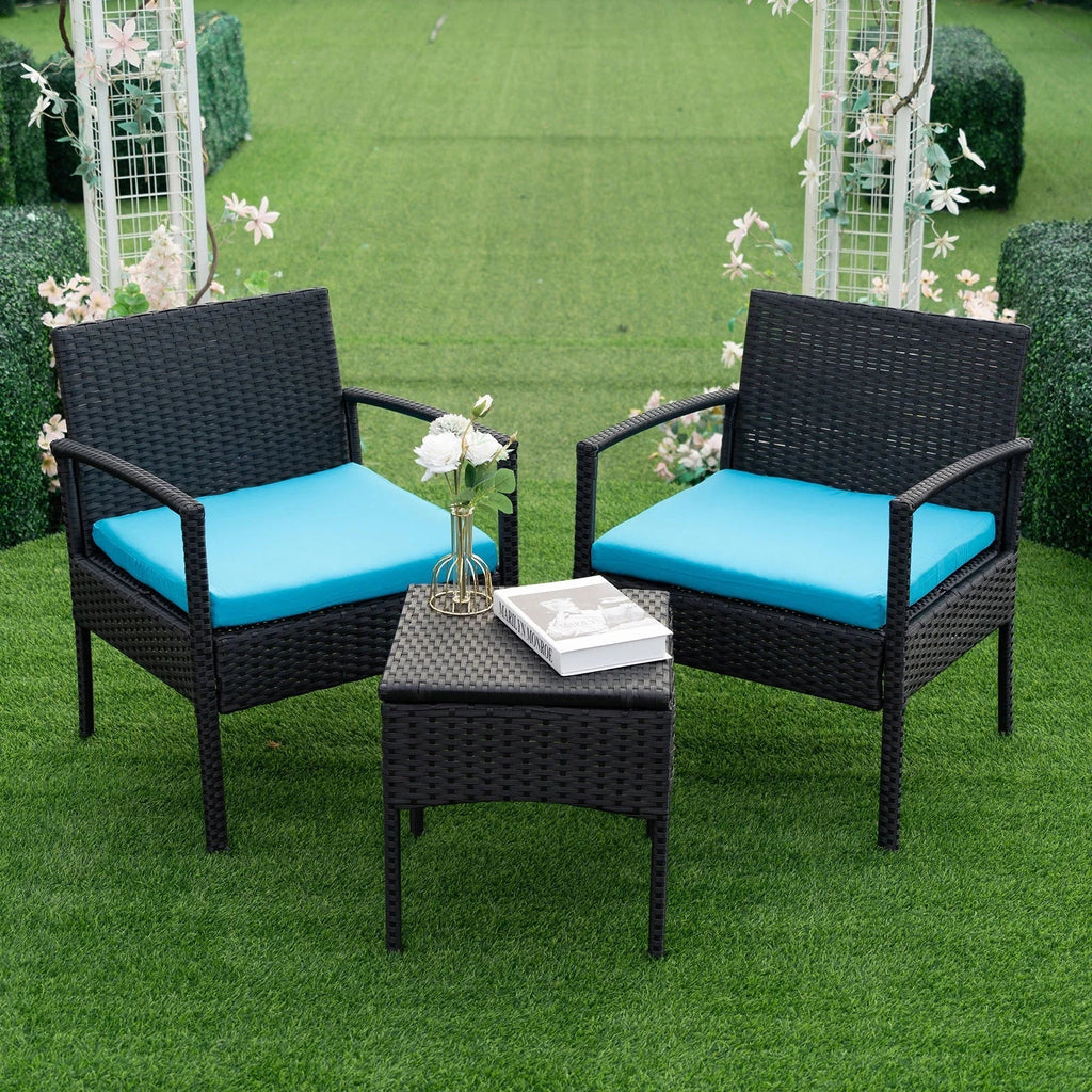 Nouveauté 2026 – Ensemble de mobilier de jardin Tappio , 3 pièces, style bistro, comprenant des chaises de conversation en rotin, une table d'appoint et des coussins. Idéal pour balcon, jardin ou terrasse. Couleur : rouge