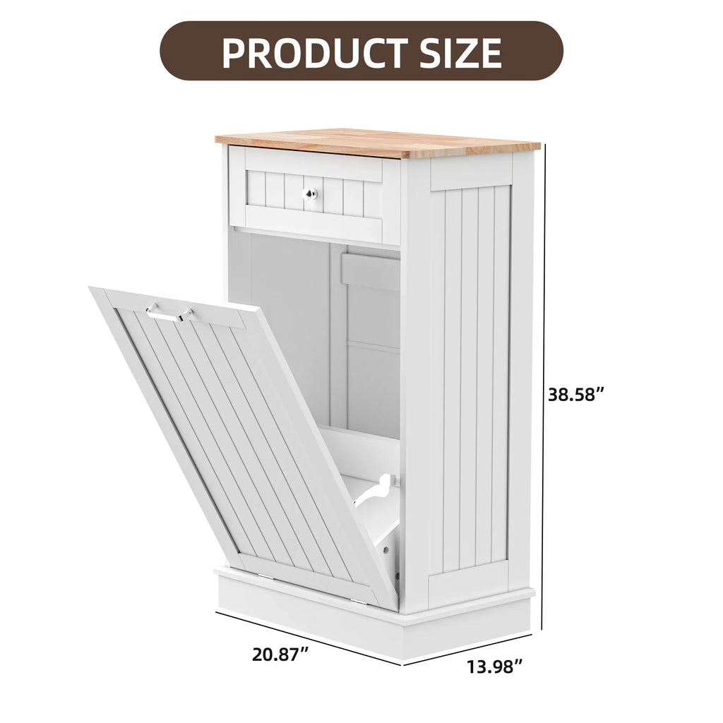 Nouveauté 2026 – Meuble poubelle basculant HARIPUL pour bac à déchets de 49 litres (13 gallons), meuble poubelle de cuisine autoportant avec tiroirs, blanc