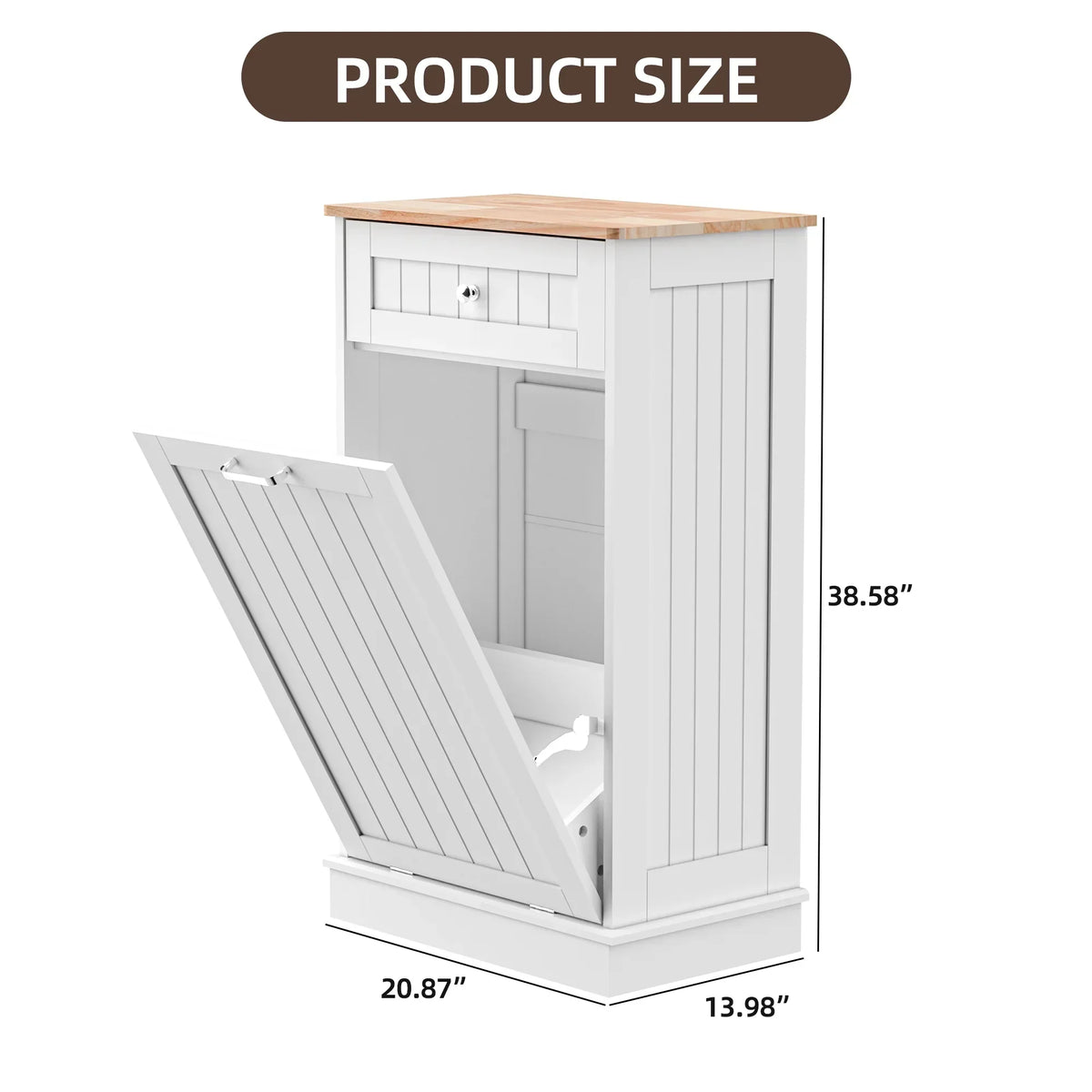 Nouveauté 2026 – Meuble poubelle basculant HARIPUL pour bac à déchets de 49 litres (13 gallons), meuble poubelle de cuisine autoportant avec tiroirs, blanc