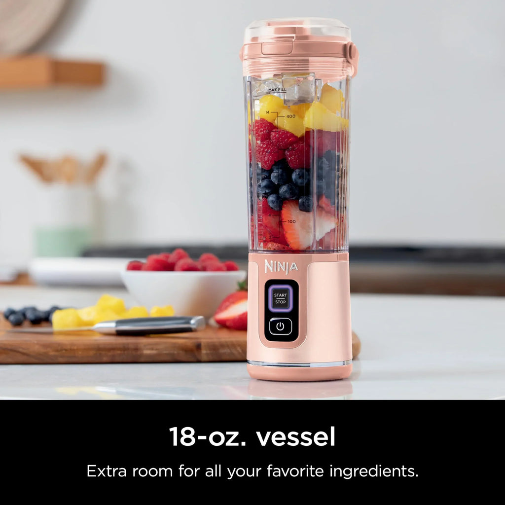 Nouveauté 2026 – Blender portable Ninja Blast , sans fil, bol de 532 ml (18 oz), blender individuel pour milkshakes et smoothies, sans BPA, couvercle étanche et bec verseur, rechargeable par USB-C, pièces compatibles lave-vaisselle, violet métallisé