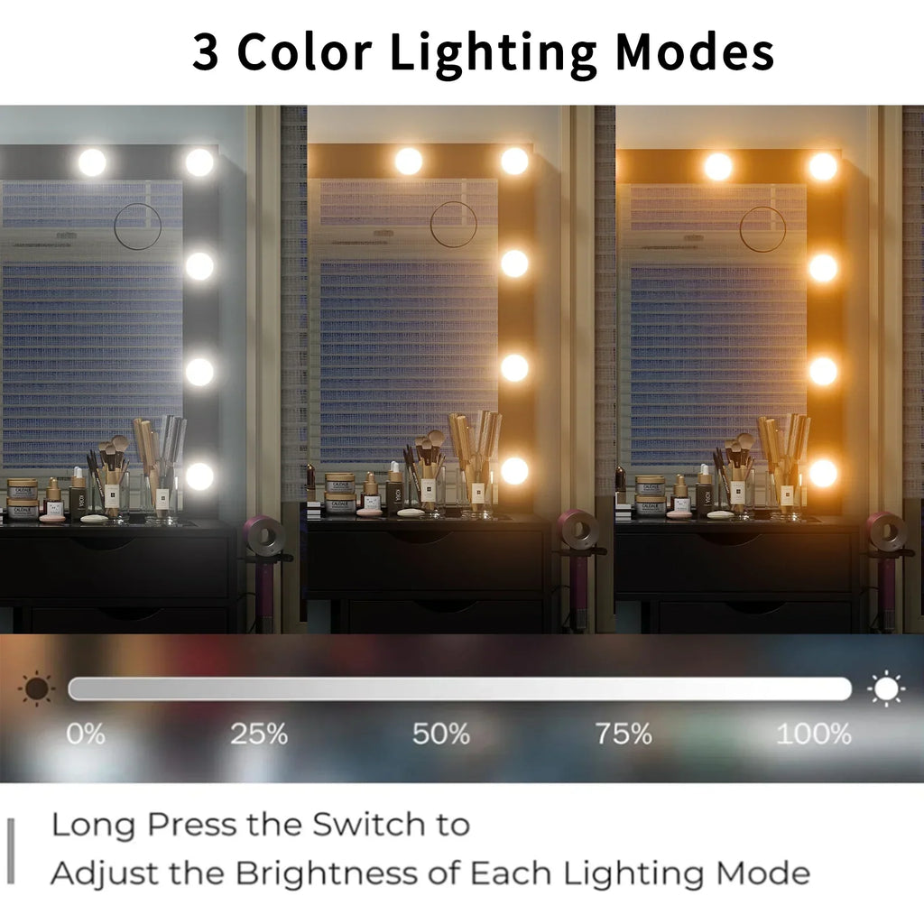 Nouveauté 2026 – Coiffeuse Yanosaku à 15 tiroirs avec prise électrique, miroir et 13 lumières LED, 3 modes d'éclairage de couleur, luminosité réglable, plateau en verre, ensemble coiffeuse pour chambre à coucher