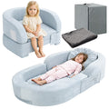 Nouveauté 2026 – Lit de voyage pour tout-petits Coumy 2-en-1 avec housse amovible, matelas pliable et portable en mousse souple, sac de transport inclus, bleu