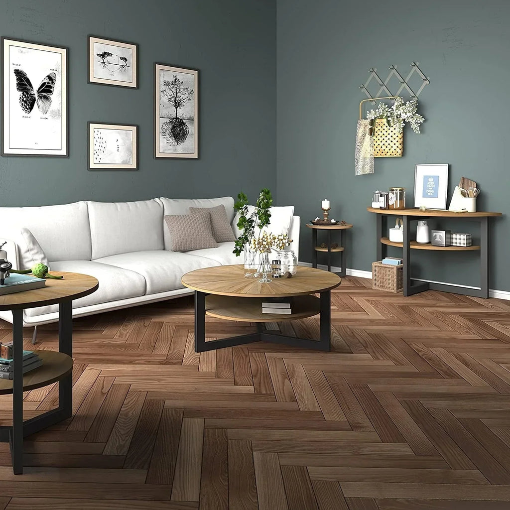 Nouveauté 2026 – Table basse ronde Round avec rangement en bois massif, table basse ronde rustique en bois, bois non applicable, tables basses rustiques en bois, tables d'appoint