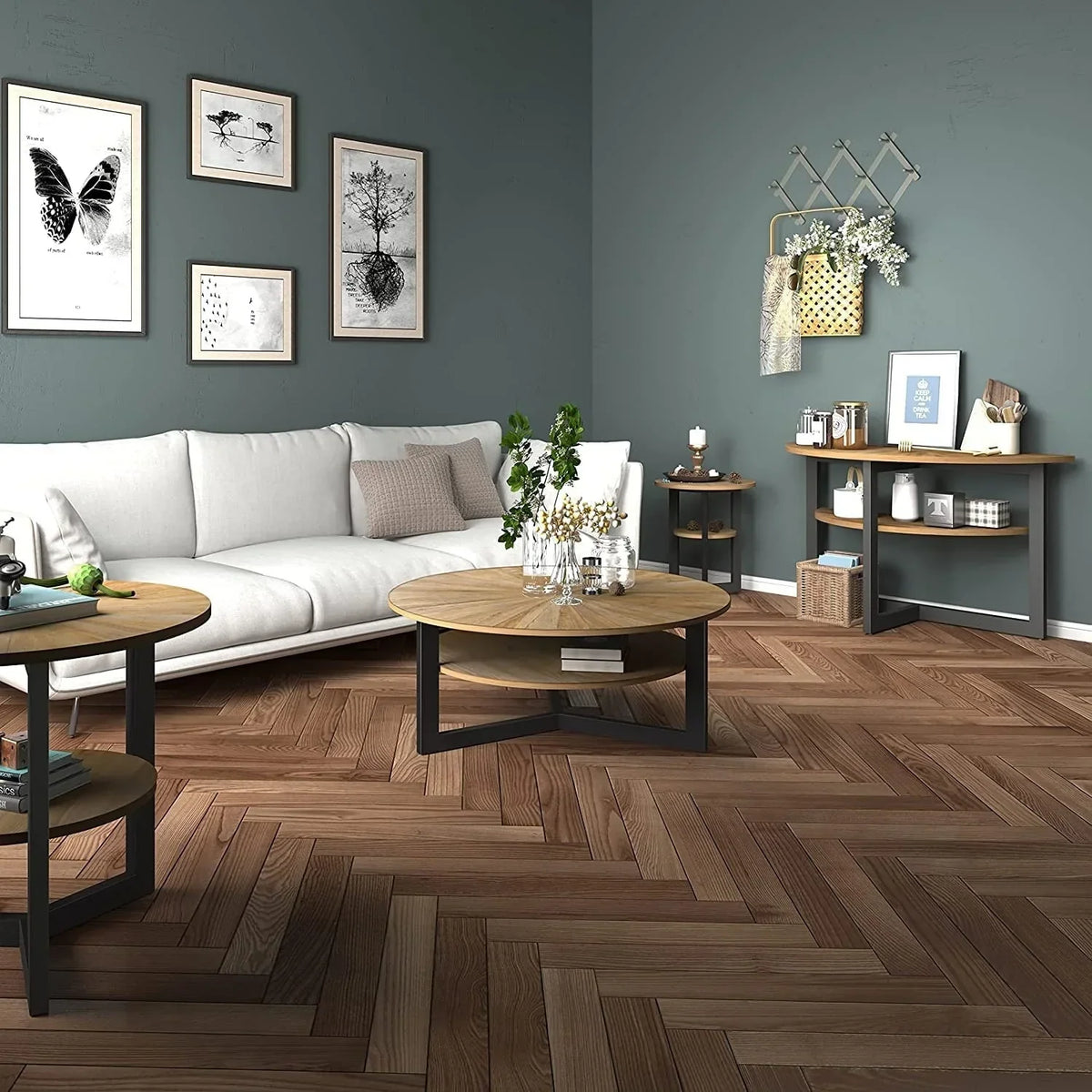 Nouveauté 2026 – Table basse ronde Round avec rangement en bois massif, table basse ronde rustique en bois, bois non applicable, tables basses rustiques en bois, tables d'appoint