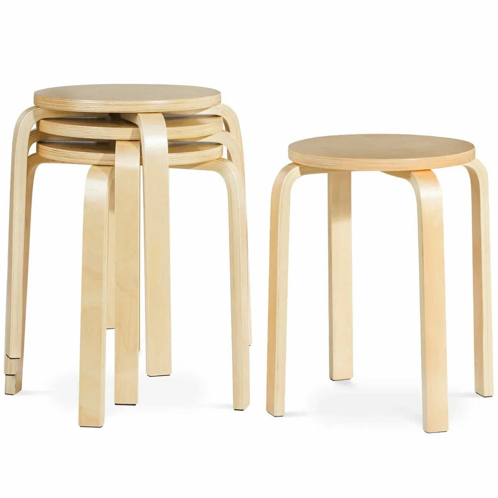 Nouveauté 2026 – Ensemble de 4 tabourets empilables de 45,7 cm (18 po) avec dossier inclinable, en bois, pour salle à manger et décoration intérieure
