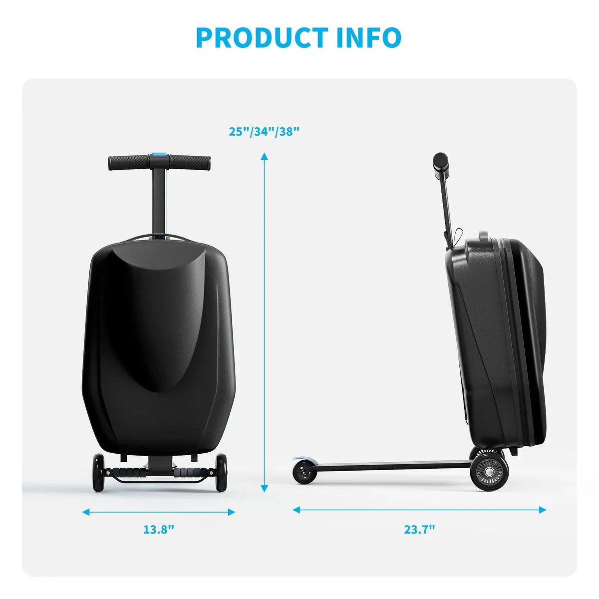 Nouveauté 2026 – Muhub - Valise-trottinette 2 en 1 pour enfants et adultes, pliable et à roulettes, bleu clair
