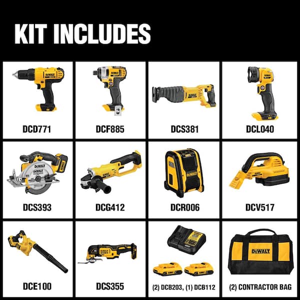 Nouveauté 2026 – Kit combiné d'outils sans fil 20V MAX comprenant 10 outils, 2 batteries 20V 2,0Ah, un chargeur et un sac