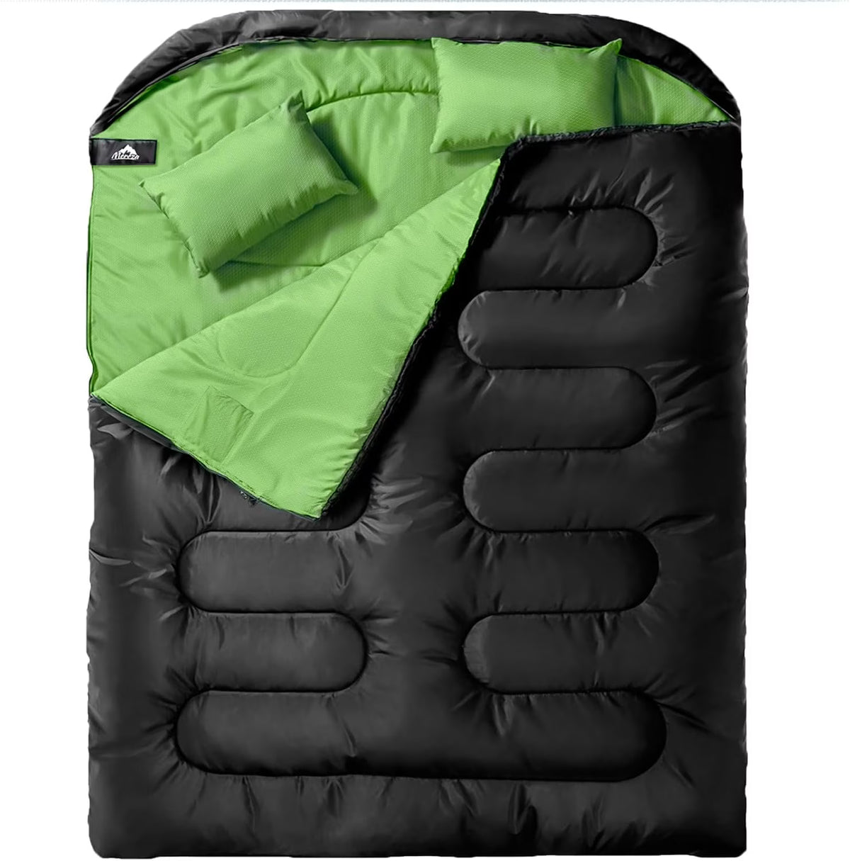 Nouveauté 2026 – Sac de couchage double pour adultes (hommes) avec oreiller, taille XL/Queen, idéal pour le camping, la randonnée et le trekking toutes saisons, par temps froid et chaud