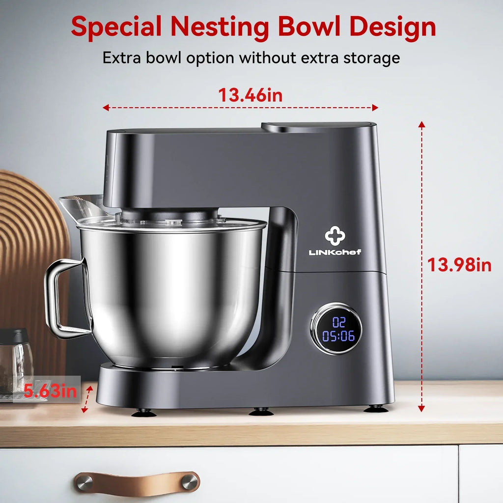 Nouveauté 2026 – Robot pâtissier LINKChef , 7,4 pintes (7 litres), 800 W, 12 vitesses, tête inclinable, avec crochet pétrisseur, fouet et batteur