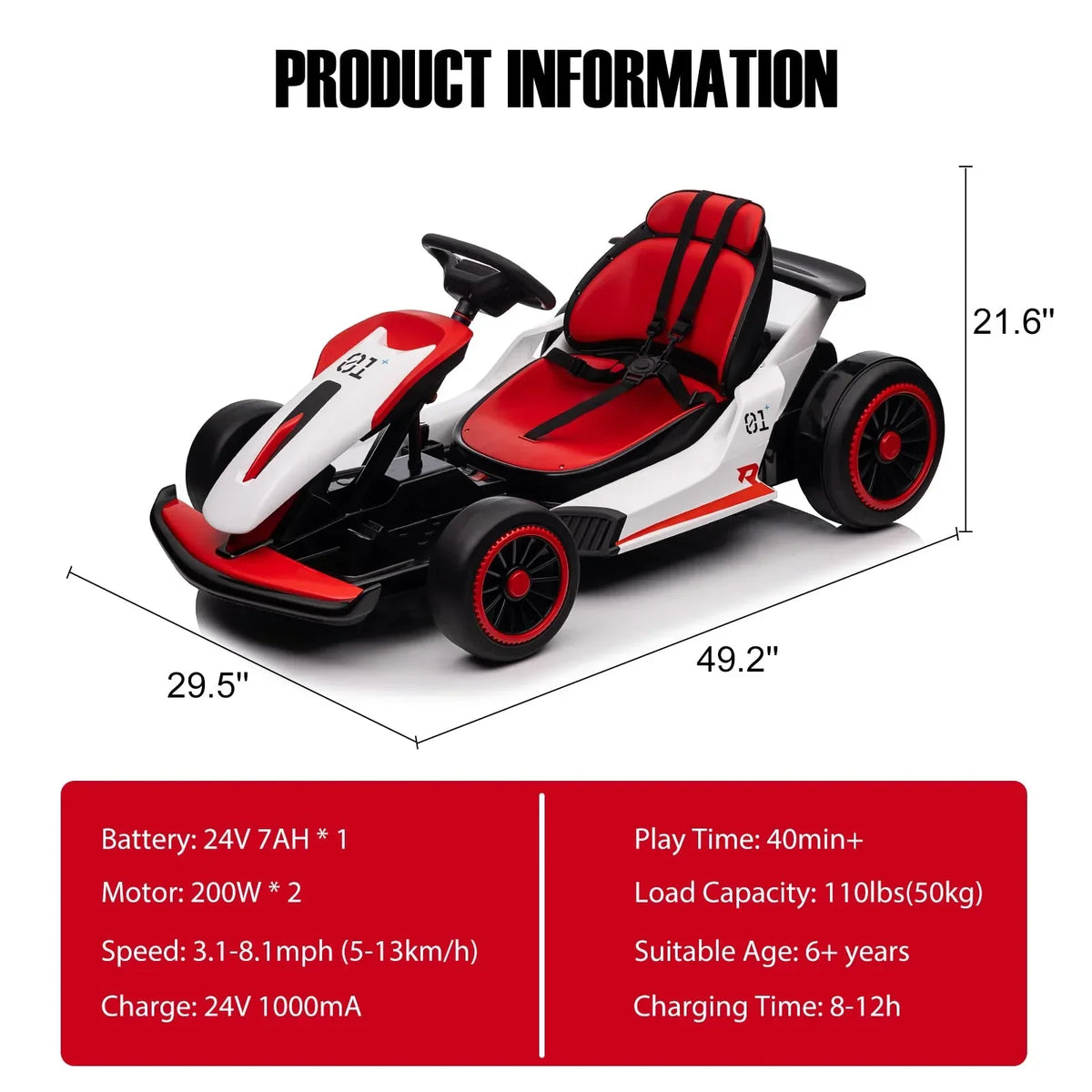 Nouveauté 2026 – Kart de drift 24V avec 2 moteurs puissants de 150 W, batterie haute capacité de 7 Ah, pédales électriques, jouet de course électrique pour l'extérieur