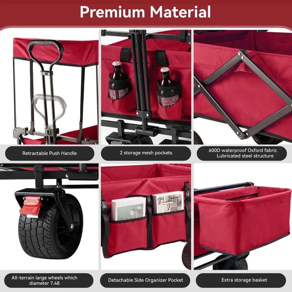 Nouveauté 2026 – Chariot de jardin pliable VECUKTY avec auvent amovible, noir