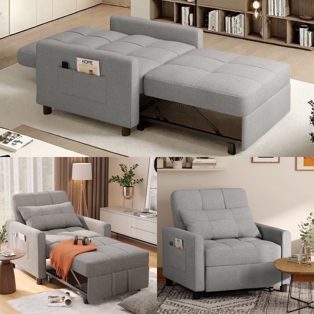 Nouveauté 2026 – Canapé-lit convertible 3 en 1 Lofka avec rangement, dossier réglable et fonction gigogne - Fauteuil-lit idéal pour les petits espaces et les appartements, gris foncé