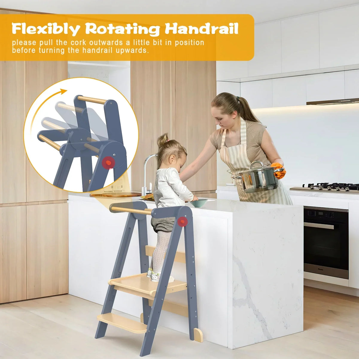 Nouveauté 2026 – Marchepied de cuisine JOZ pour tout-petits, tabouret d'apprentissage Montessori, tour pliable pour le comptoir, aide à la station debout pour les enfants, 3 hauteurs réglables, en bois, blanc
