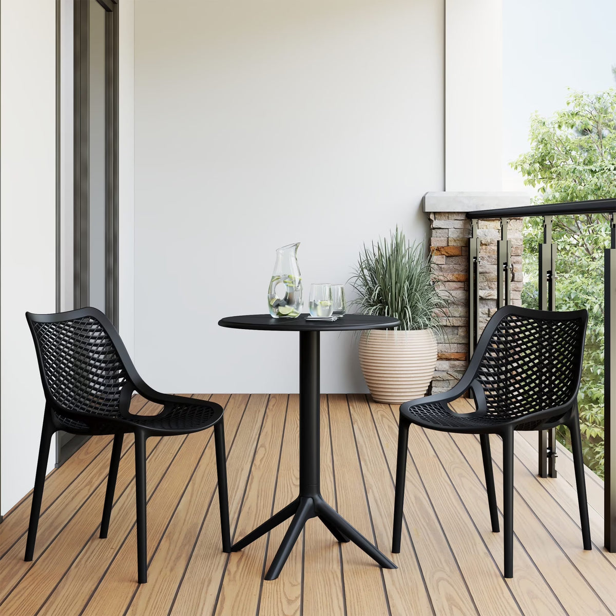 Nouveauté 2026 – Ensemble bistro de patio extérieur 3 pièces WestinTrends Playa en résine, vert olive, avec chaises d'appoint empilables