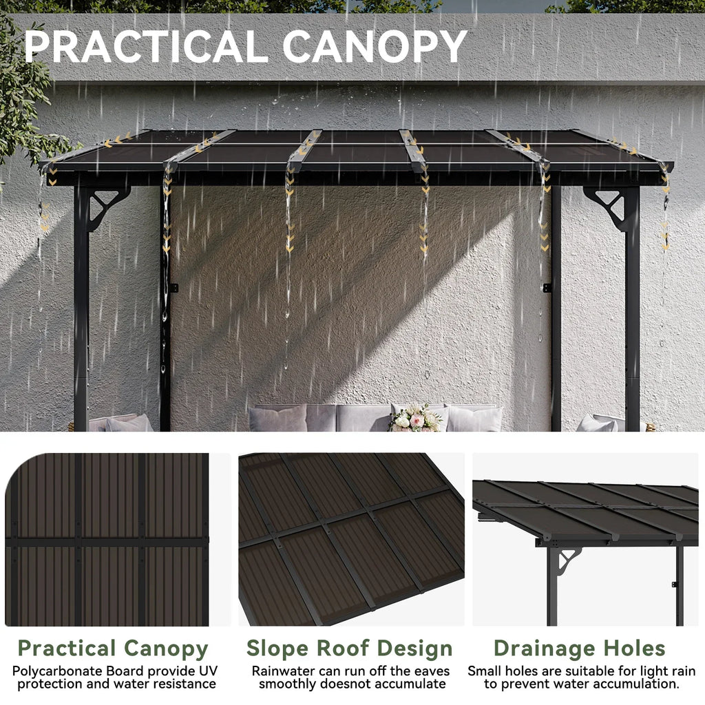 Nouveauté 2026 – Gazebo Aoxun de 2,4 m x 1,5 m pour patio, pergola avec toit incliné, grand auvent mural robuste pour barbecue, idéal pour jardin, terrasse ou patio