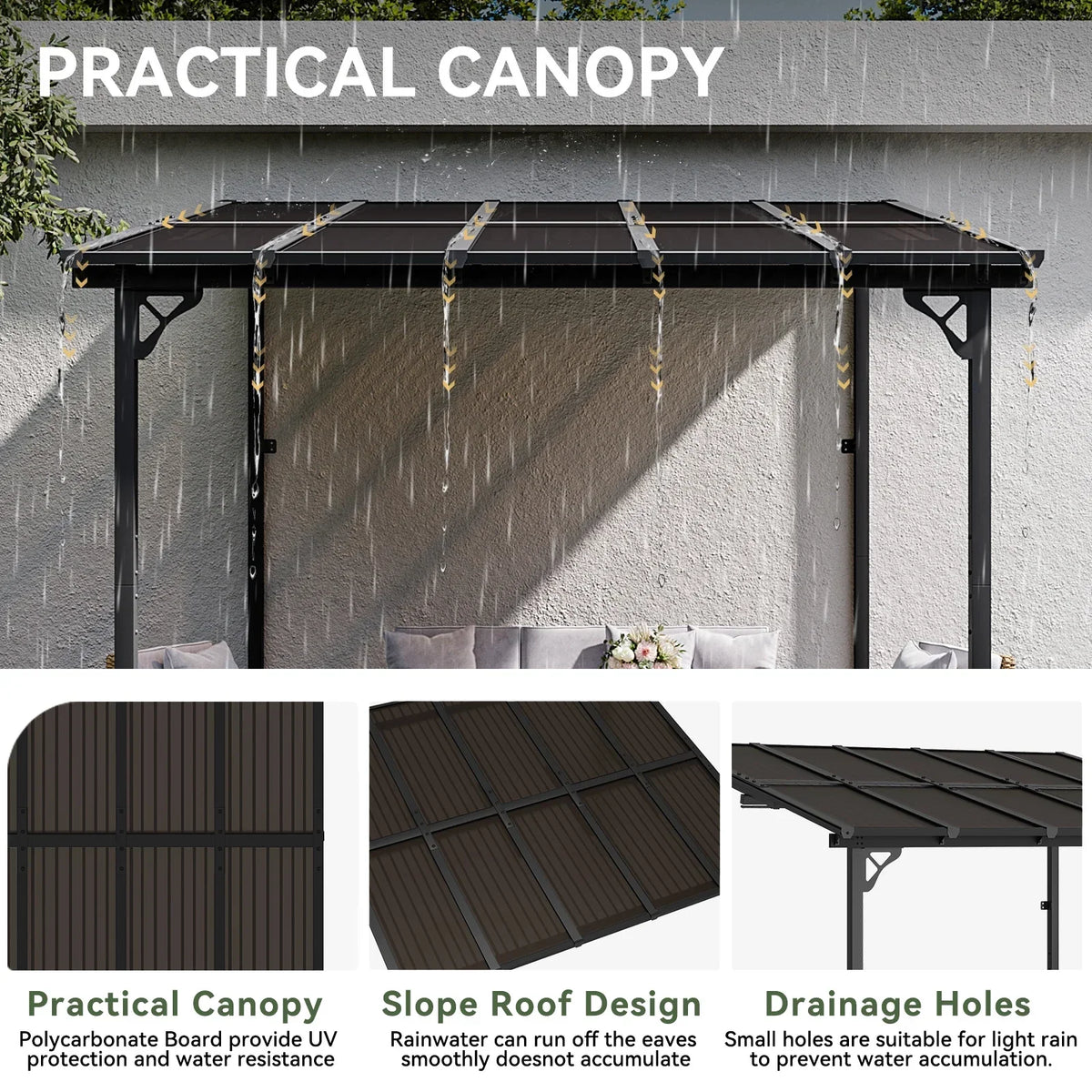 Nouveauté 2026 – Gazebo Aoxun de 2,4 m x 1,5 m pour patio, pergola avec toit incliné, grand auvent mural robuste pour barbecue, idéal pour jardin, terrasse ou patio