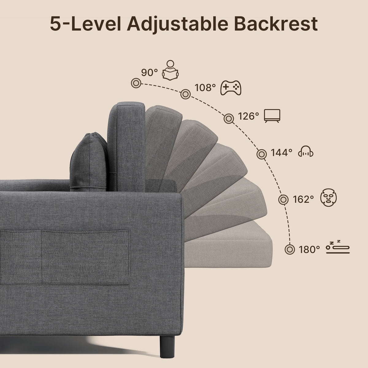 Nouveauté 2026 – Canapé-lit convertible 3 en 1 Lofka avec rangement, dossier réglable et fonction gigogne - Fauteuil-lit idéal pour les petits espaces et les appartements, gris foncé