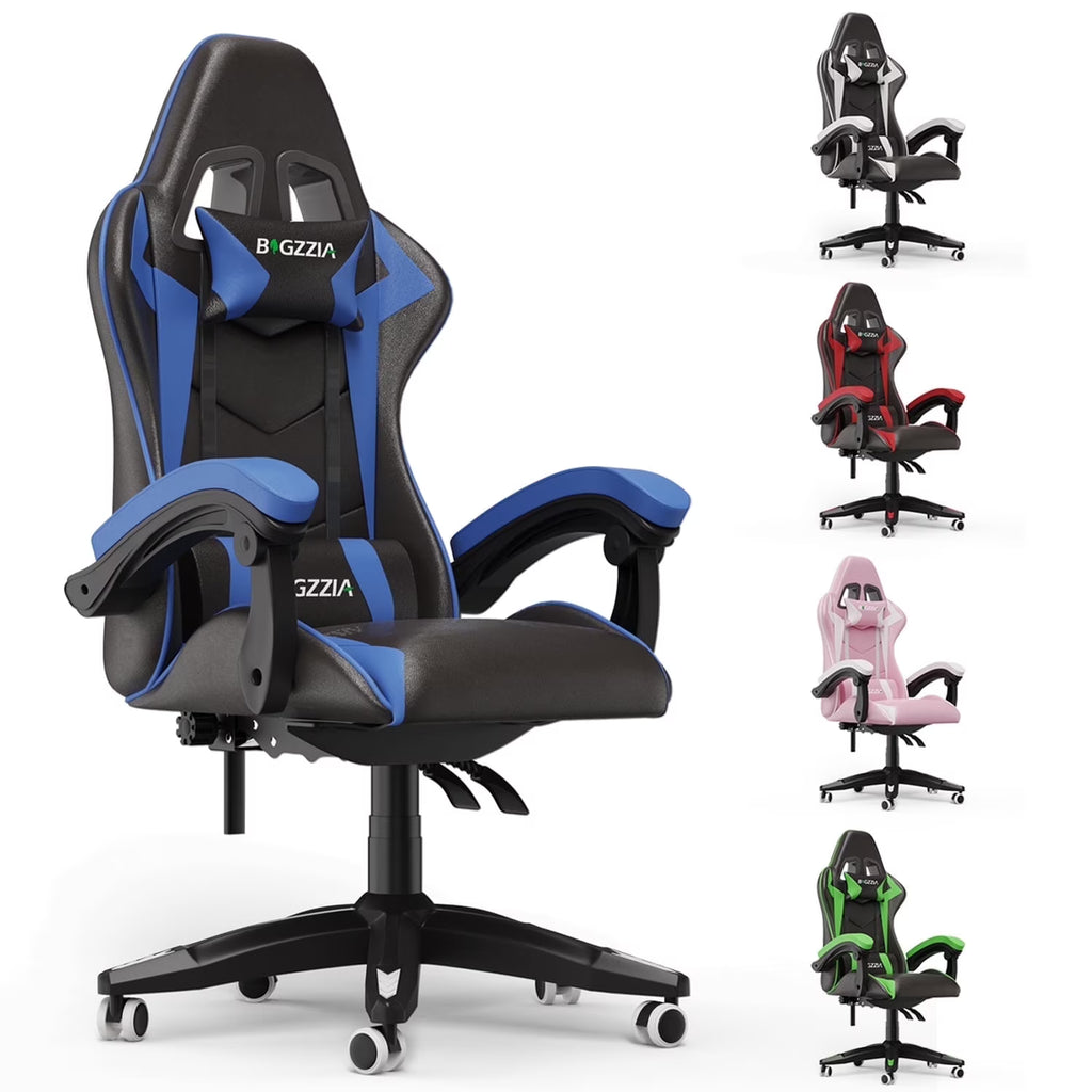 Nouveauté 2026 – Chaise de jeu Bigzzia , chaise de bureau ergonomique avec appui-tête et soutien lombaire réglables en hauteur, pour adultes et adolescents, noir et blanc