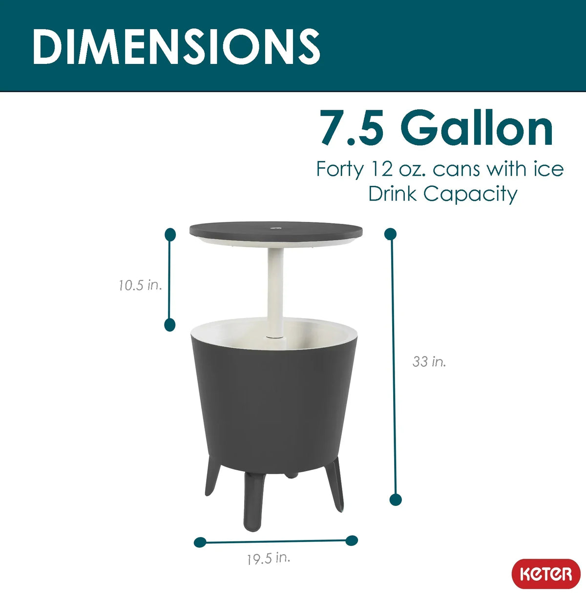 Nouveauté 2026 – Table d'appoint et bar isotherme Keter Pacific Cool Bar 2 en 1 de 28 litres (7,5 gallons), résistante aux intempéries, en résine durable, aspect rotin marron