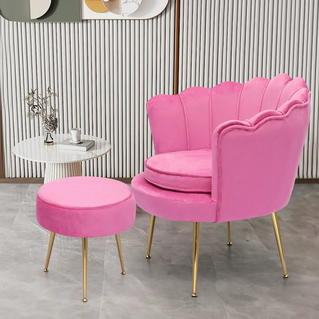Nouveauté 2026 – Ensemble de 2 fauteuils d'appoint MoNiBloom , capitonnés en velours, avec coussin et repose-pieds. Fauteuil moderne rembourré, assise capitonnée et pieds en métal doré, idéal pour le salon. Couleur : noir