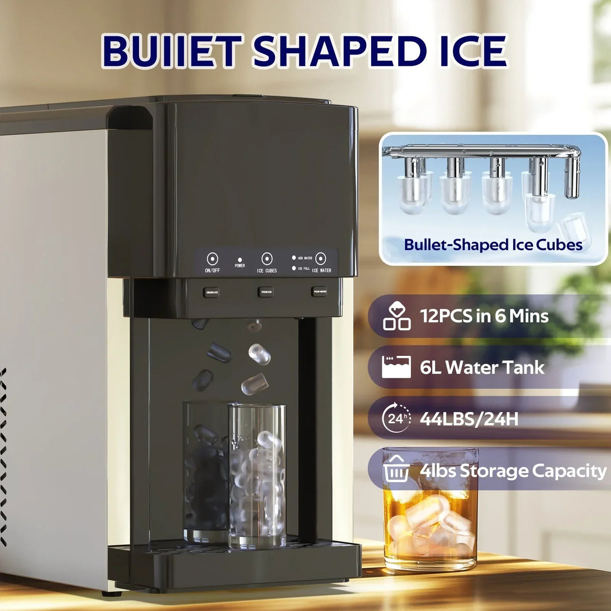 Nouveauté 2026 – Distributeur d'eau 3 en 1 Advwin avec machine à glaçons intégrée, glaçons en balles, glace pilée, refroidisseur d'eau, capacité de 20 kg/24 h, 12 glaçons/6 min, autonettoyant, capacité de stockage de glace de 1,8 kg, idéal pour la ma