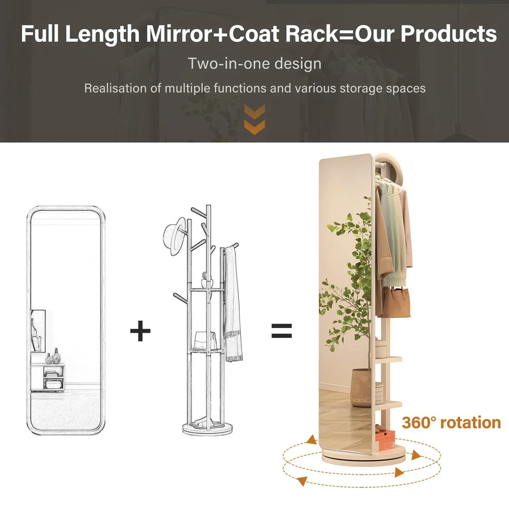 Nouveauté 2026 – Miroir pleine longueur , cadre en bois d'hévéa, 167 x 45 cm (65,7 x 17,7 pouces), idéal pour les dressings et les espaces de vie, pour une utilisation polyvalente