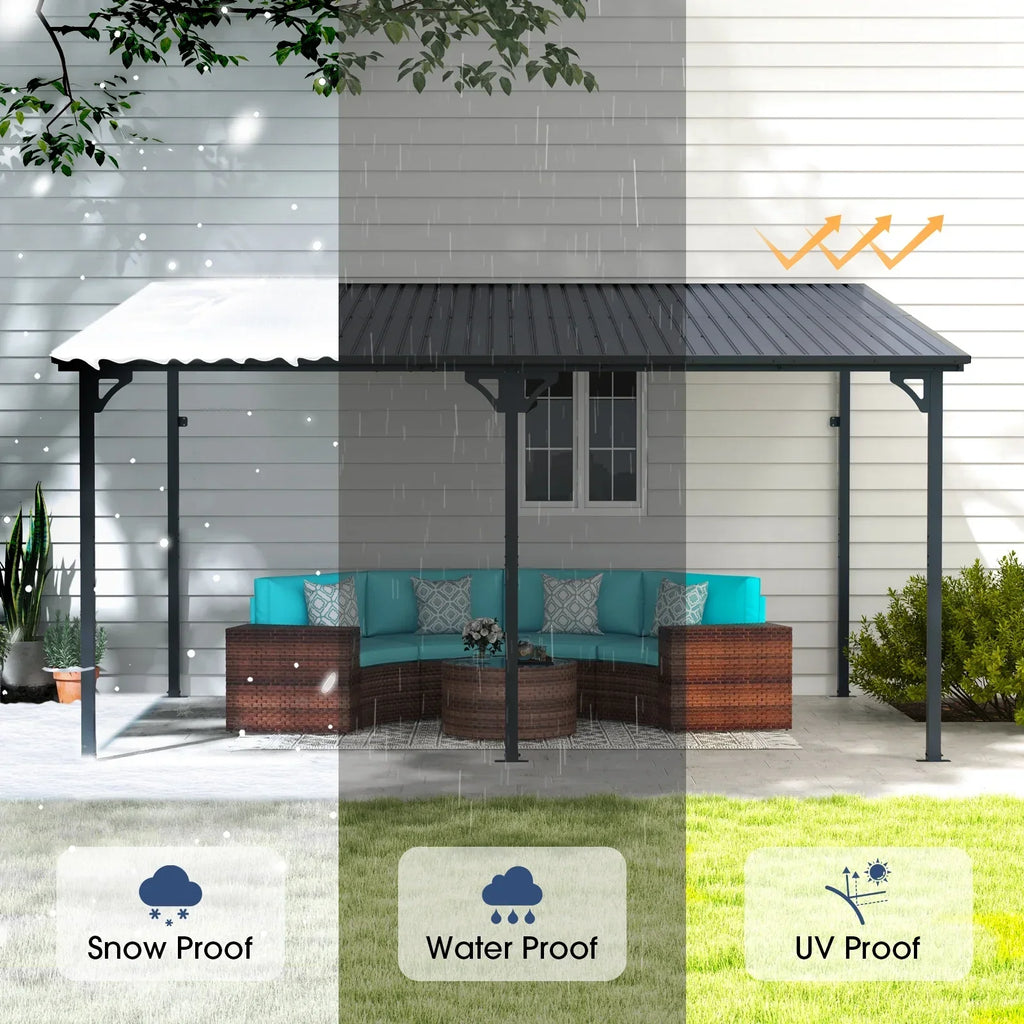 Nouveauté 2026 – Pergola extérieure neuve de 2,44 m x 3,05 m, tonnelle adossée, pergola métallique robuste avec toit rigide, idéale pour patio, jardin, terrasse ou piscine