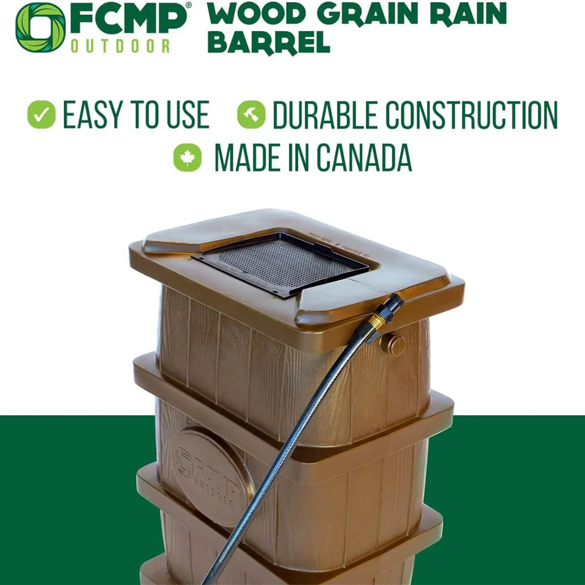 Nouveauté 2026 – Récupérateur d'eau de pluie extérieur FCMP Outdoor WG4000-GRY, aspect bois