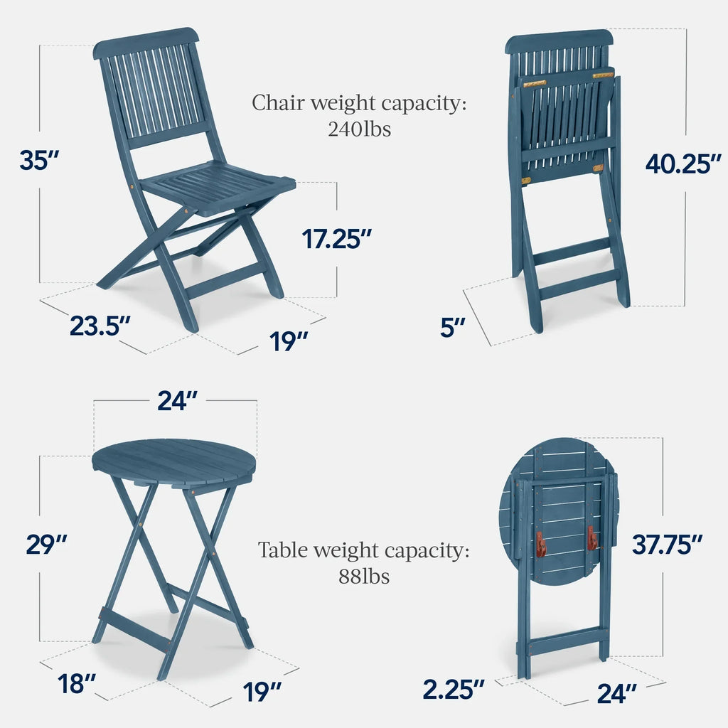 Nouveauté 2026 – Ensemble bistro 3 pièces en bois d'acacia Best Choice Products , mobilier de patio pliant avec 2 chaises et une table - Naturel