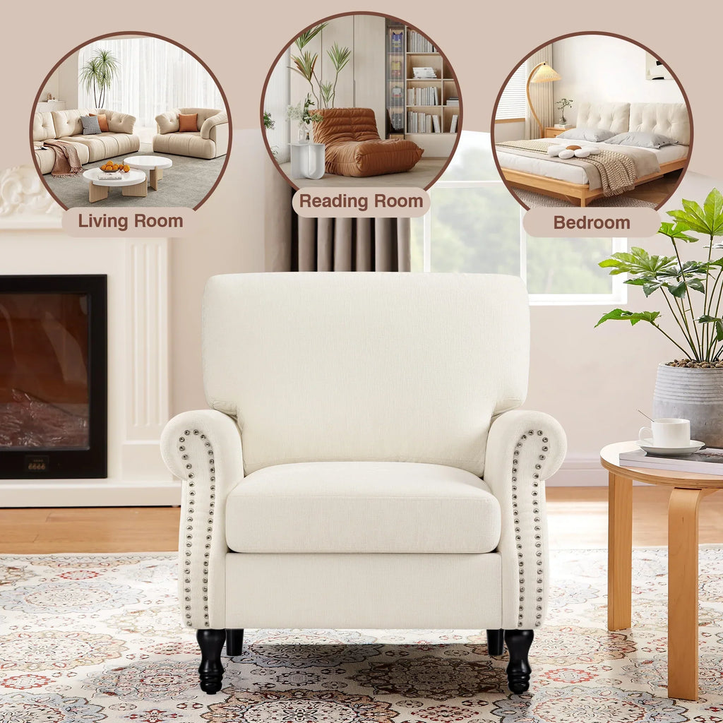 Nouveauté 2026 – Fauteuil d'appoint moderne COOLHUT , canapé une place confortable revêtu de tissu lin avec structure en bois massif, gris