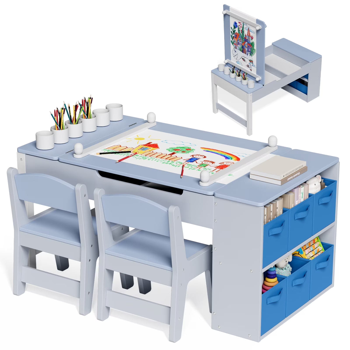 Nouveauté 2026 – Ensemble table et 2 chaises LAZY BUDDY pour enfants , chevalet 2 en 1 et table de bricolage pour tout-petits avec bacs de rangement, gobelets de peinture et rouleau de papier, idéal pour les enfants de 3 ans et plus
