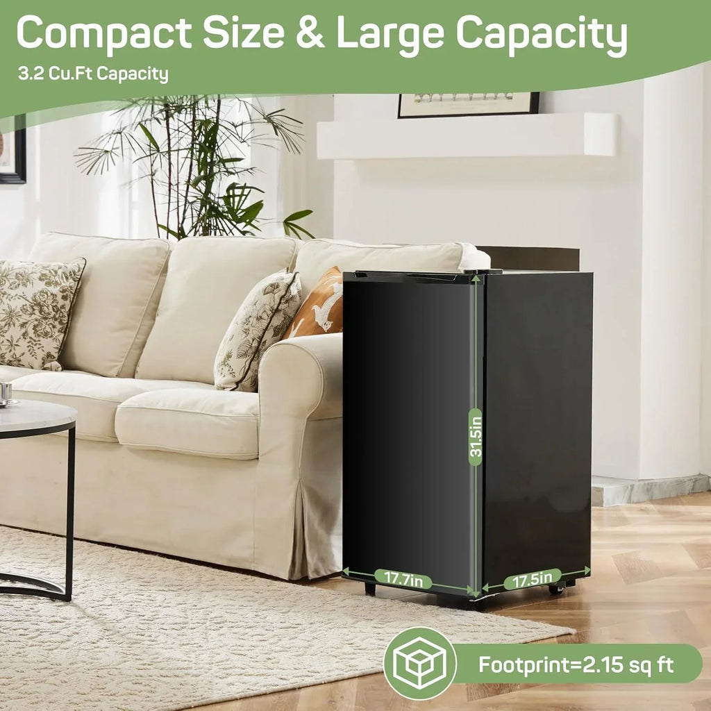 Nouveauté 2026 – Mini-réfrigérateur pour chambre à coucher, 3,2 pi³ (81 L), petit réfrigérateur avec congélateur pour dortoir ou bureau, compact, à une porte, thermostat réglable, silencieux, noir