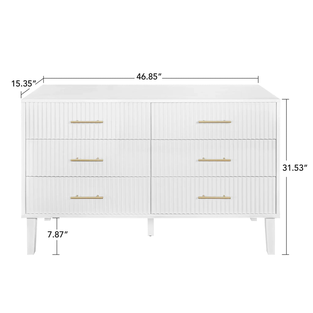 Nouveauté 2026 – Commode à 6 tiroirs Fluted , commode moderne large, commode double à 6 tiroirs