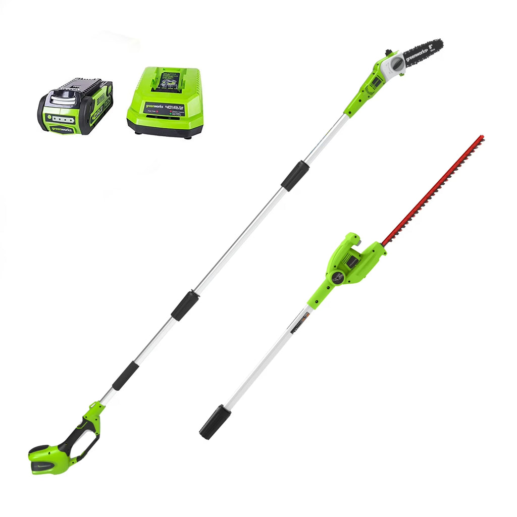 Nouveauté 2026 – Scie à perche sans fil Greenworks 40 V (50,8 cm) avec accessoire taille-haie + batterie 2,0 Ah et chargeur