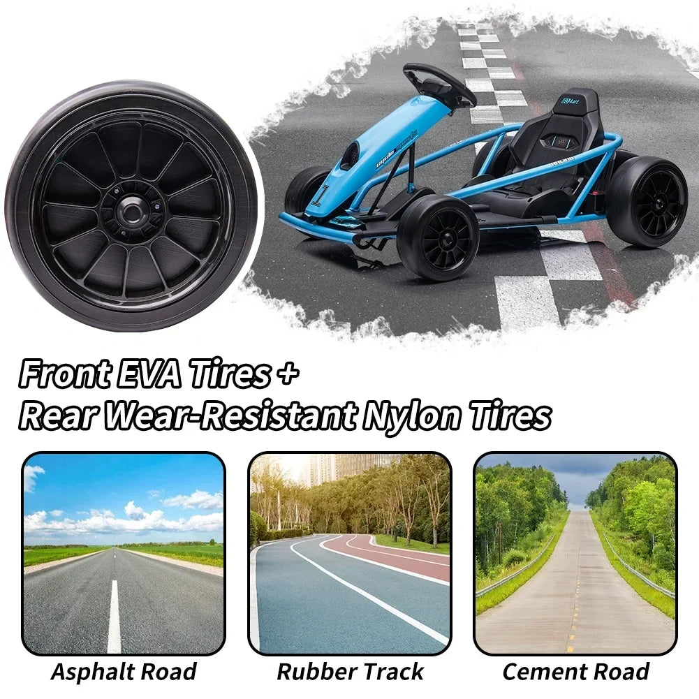 Nouveauté 2026 – Karting Simzone pour enfants, batterie 24 V, 2 moteurs 300 W, à pédales, vitesse maximale de 13 km/h, fonction drift, démarrage progressif, musique, pneus élastiques et résistants, bleu