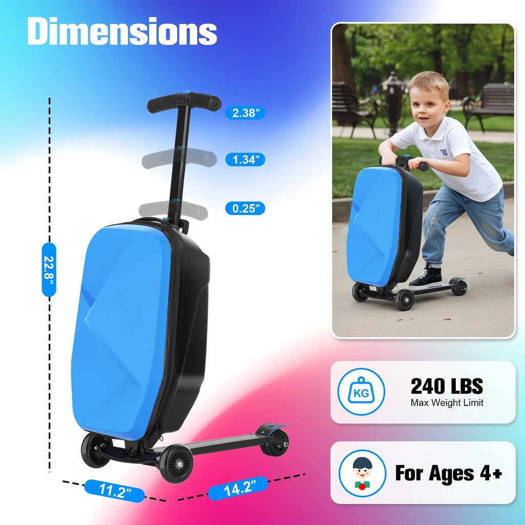 Nouveauté 2026 – Valise-trottinette Advwin pour enfants et adultes, valise rigide à roulettes pour enfants de 4 à 15 ans, multifonctionnelle, légère et pliable, avec roulettes, rose