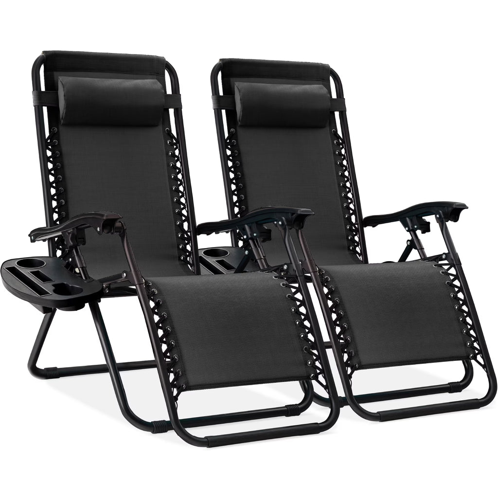 Nouveauté 2026 – Ensemble de 2 fauteuils inclinables zéro gravité Best Choice Products pour terrasse et piscine avec porte-gobelet - Gris