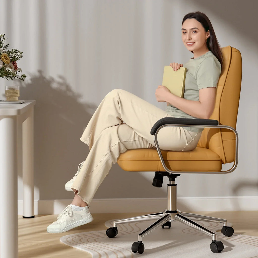 Nouveauté 2026 – Fauteuil de bureau Solfway blanc , fauteuil de bureau pivotant en cuir avec roulettes et accoudoirs rembourrés, fauteuil de direction pour adultes