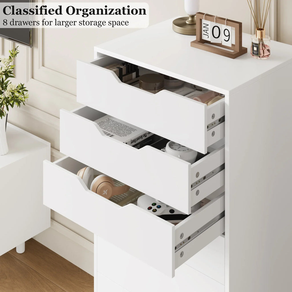 Nouveauté 2026 – Commode verticale Homfa à 8 tiroirs, hauteur 113 cm (44,5 po), style moderne, blanche, idéale pour la chambre ou le salon