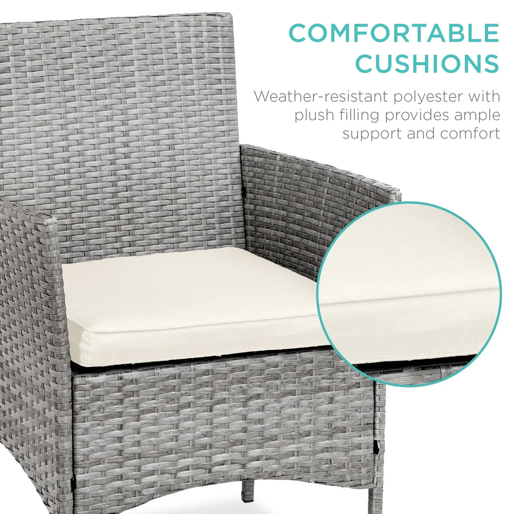 Nouveauté 2026 – Ensemble bistro de jardin 3 pièces en résine tressée Best Choice Products , avec 2 chaises et une table - Gris/Bleu marine