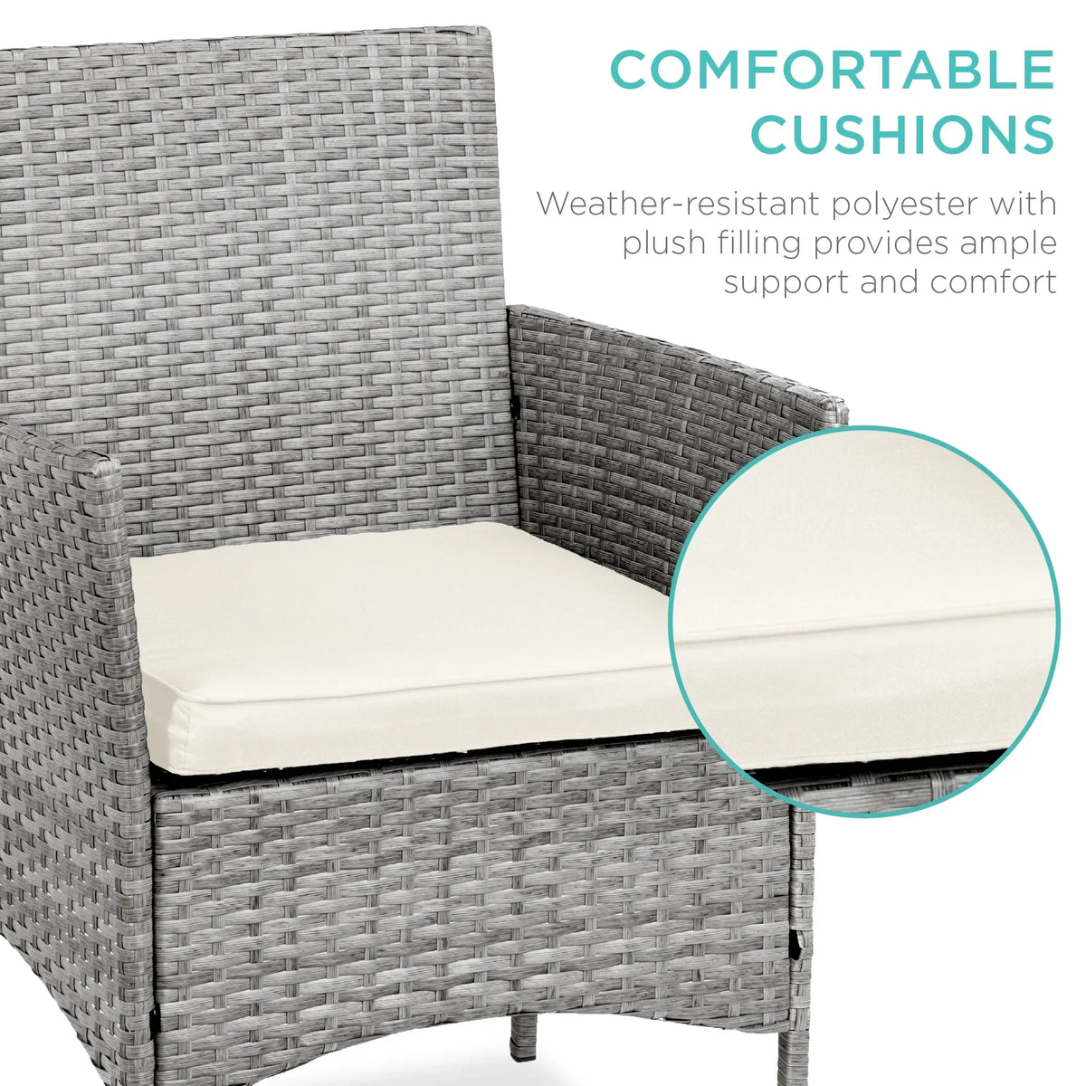 Nouveauté 2026 – Ensemble bistro de jardin 3 pièces en résine tressée Best Choice Products , avec 2 chaises et une table - Gris/Bleu marine